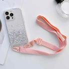 For iPhone 13 Lanyard Glitter Epoxy Clear Phone Case(Pink) - 1