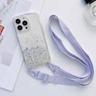 For iPhone 13 Lanyard Glitter Epoxy Clear Phone Case(Purple) - 1