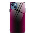 For iPhone 14 Texture Gradient Glass TPU Phone Case (Rose Red) - 1