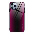 For iPhone 14 Pro Max Texture Gradient Glass TPU Phone Case (Rose Red) - 1