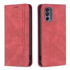 For Motorola Moto G62 Magnetic RFID Blocking Anti-Theft Leather Phone Case(Red) - 1