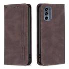 For Motorola Moto G62 Magnetic RFID Blocking Anti-Theft Leather Phone Case(Brown) - 1