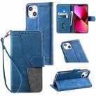 For iPhone 14 Plus Splicing Leather Phone Case (Blue) - 1