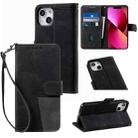 For iPhone 14 Plus Splicing Leather Phone Case (Black) - 1