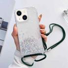 For iPhone 14 Plus Lanyard Glitter Epoxy Clear Phone Case (Dark Green) - 1