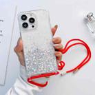 For iPhone 13 mini Lanyard Glitter Epoxy Clear Phone Case (Red) - 1