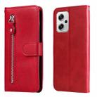 For Xiaomi Redmi Note 11T Pro / Poco X4 GT Fashion Calf Texture Zipper Horizontal Flip Leather Phone Case(Red) - 1