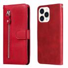 For iPhone 14 Pro Max Fashion Calf Texture Zipper Horizontal Flip Leather Phone Case (Red) - 1