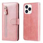 For iPhone 14 Pro Max Fashion Calf Texture Zipper Horizontal Flip Leather Phone Case (Rose Gold) - 1