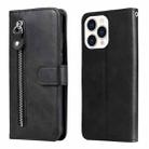 For iPhone 14 Pro Max Fashion Calf Texture Zipper Horizontal Flip Leather Phone Case (Black) - 1