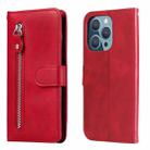 For iPhone 14 Pro Fashion Calf Texture Zipper Horizontal Flip Leather Phone Case(Red) - 1