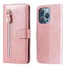 For iPhone 14 Pro Fashion Calf Texture Zipper Horizontal Flip Leather Phone Case(Rose Gold) - 1