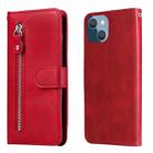 For iPhone 14 Plus Fashion Calf Texture Zipper Horizontal Flip Leather Phone Case (Red) - 1