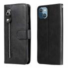 For iPhone 14 Plus Fashion Calf Texture Zipper Horizontal Flip Leather Phone Case (Black) - 1