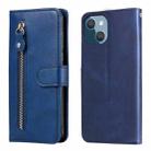 For iPhone 14 Plus Fashion Calf Texture Zipper Horizontal Flip Leather Phone Case (Blue) - 1