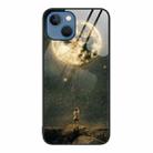 For iPhone 14 Plus Colorful Painted Glass Phone Case (Moon) - 1