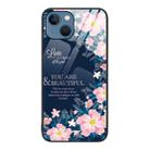 For iPhone 14 Plus Colorful Painted Glass Phone Case (Flower) - 1