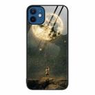 For iPhone 12 / 12 Pro Colorful Painted Glass Phone Case(Moon) - 1