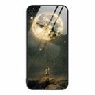 For iPhone XR Colorful Painted Glass Phone Case(Moon) - 1