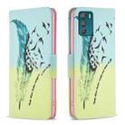 For Motorola Moto G42 4G Colored Drawing Pattern Leather Phone Case(Feather) - 1