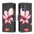 For Motorola Moto G62 Colored Drawing Pattern Zipper Leather Phone Case(Lotus) - 1