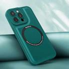 For iPhone 14 Magsafe Magnetic Plain Leather Phone Case (Dark Green) - 1