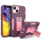 For iPhone 14 Plus Magnetic Holder Phone Case (Purple Red + Rose Gold) - 1