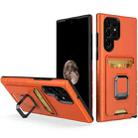 For Samsung Galaxy S22 Ultra 5G Card Shield Magnetic Holder Phone Case(Orange) - 1