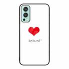 For OnePlus Nord 2 5G Colorful Painted Glass Phone Case(Red Heart) - 1