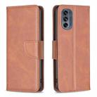 For Motorola Moto G62 Lambskin Texture Leather Phone Case(Brown) - 1