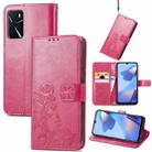 For OPPO A16e Four-leaf Clasp Embossed Buckle Leather Phone Case(Rose Red) - 1
