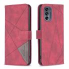 For Motorola Moto G62 Magnetic Buckle Rhombus Texture Leather Phone Case(Red) - 1