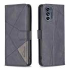 For Motorola Moto G62 Magnetic Buckle Rhombus Texture Leather Phone Case(Black) - 1