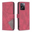For OPPO A57 4G Magnetic Buckle Rhombus Texture Leather Phone Case(Red) - 1
