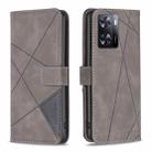 For OPPO A57 4G Magnetic Buckle Rhombus Texture Leather Phone Case(Grey) - 1