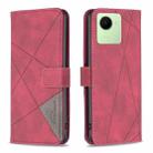 For Realme C30 Magnetic Buckle Rhombus Texture Leather Phone Case(Red) - 1
