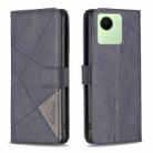 For Realme C30 Magnetic Buckle Rhombus Texture Leather Phone Case(Black) - 1