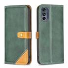 For Motorola Moto G62 Color Matching Double Sewing Thread Leather Phone Case(Green) - 1