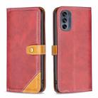 For Motorola Moto G62 Color Matching Double Sewing Thread Leather Phone Case(Red) - 1