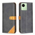 For Realme C30 Color Matching Double Sewing Thread Leather Phone Case(Black) - 1