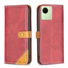 For Realme C30 Color Matching Double Sewing Thread Leather Phone Case(Red) - 1