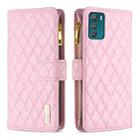 For Motorola Moto G42 4G Diamond Lattice Zipper Wallet Leather Flip Phone Case(Pink) - 1