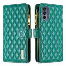 For Motorola Moto G62 Diamond Lattice Zipper Wallet Leather Flip Phone Case(Green) - 1