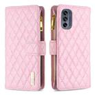 For Motorola Moto G62 Diamond Lattice Zipper Wallet Leather Flip Phone Case(Pink) - 1