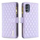 For Motorola Moto G62 Diamond Lattice Zipper Wallet Leather Flip Phone Case(Purple) - 1