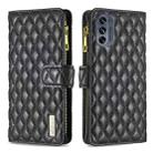 For Motorola Moto G62 Diamond Lattice Zipper Wallet Leather Flip Phone Case(Black) - 1