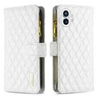 For Nothing Phone 1 Diamond Lattice Zipper Wallet Leather Flip Phone Case(White) - 1