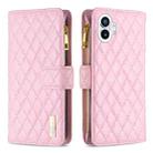 For Nothing Phone 1 Diamond Lattice Zipper Wallet Leather Flip Phone Case(Pink) - 1