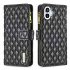 For Nothing Phone 1 Diamond Lattice Zipper Wallet Leather Flip Phone Case(Black) - 1