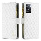 For OPPO A57 4G Diamond Lattice Zipper Wallet Leather Flip Phone Case(White) - 1